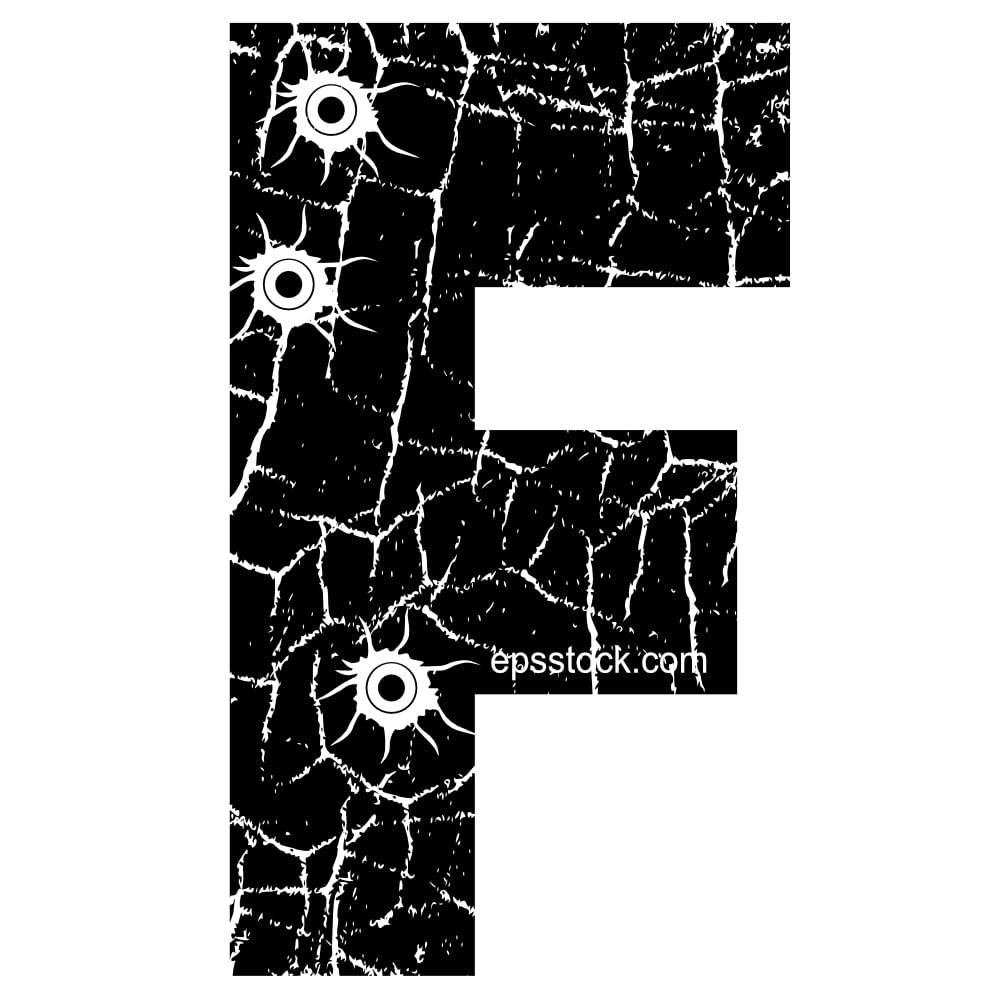 cracked Letter F with Bullet holes