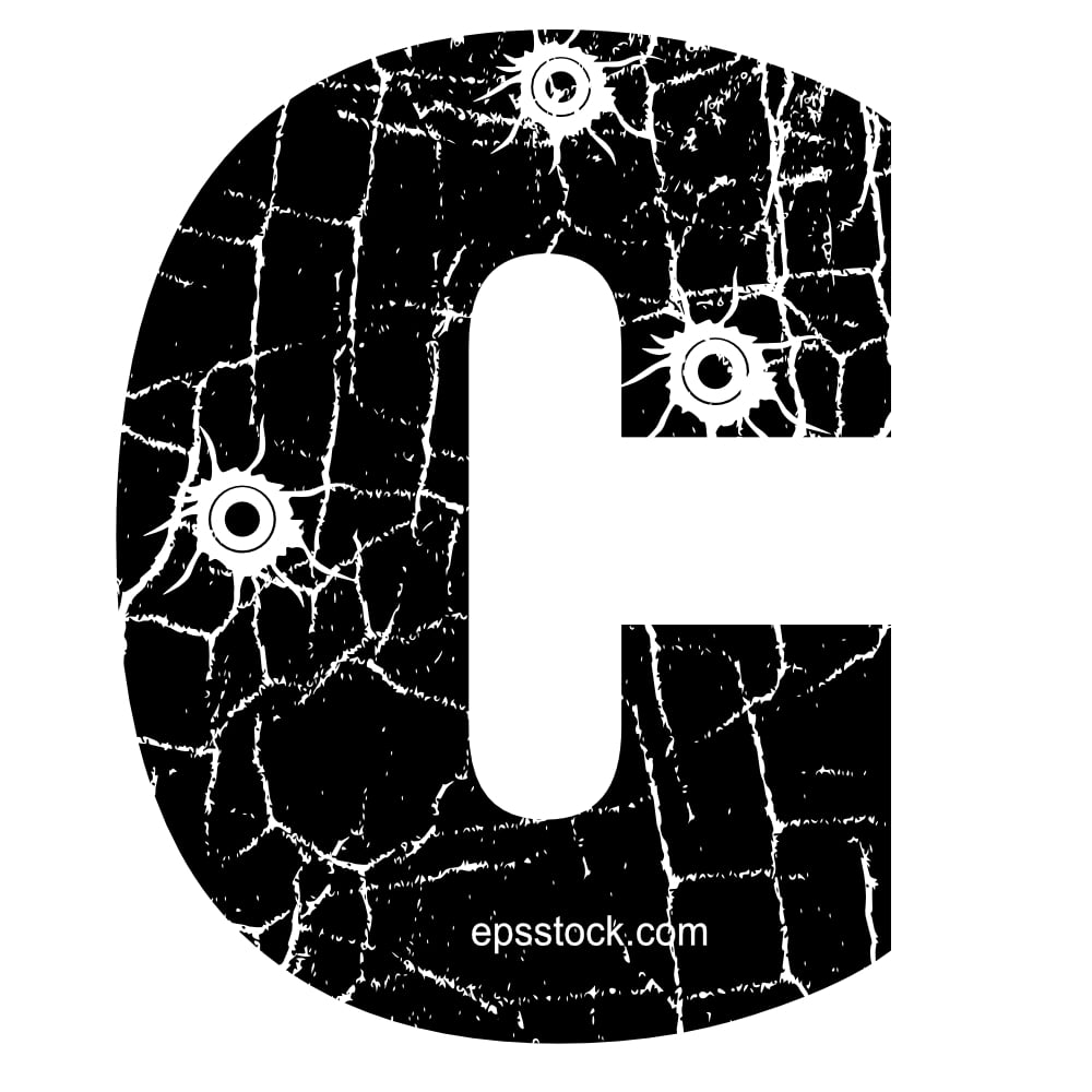 cracked Letter C with Bullet holes