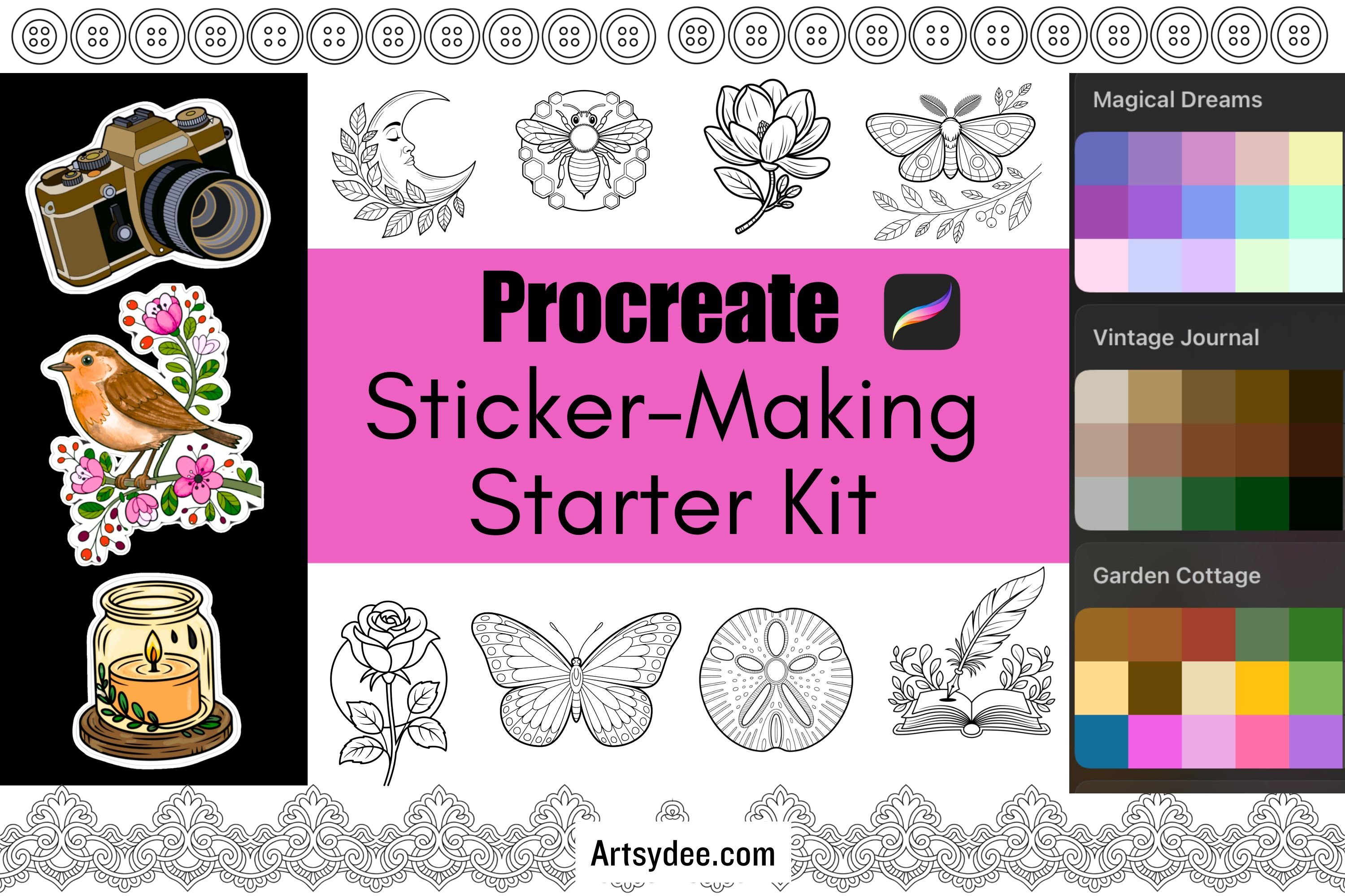 Procreate Sticker Studio: Full Sticker-Making Kit (64 Stamps Brushes ...