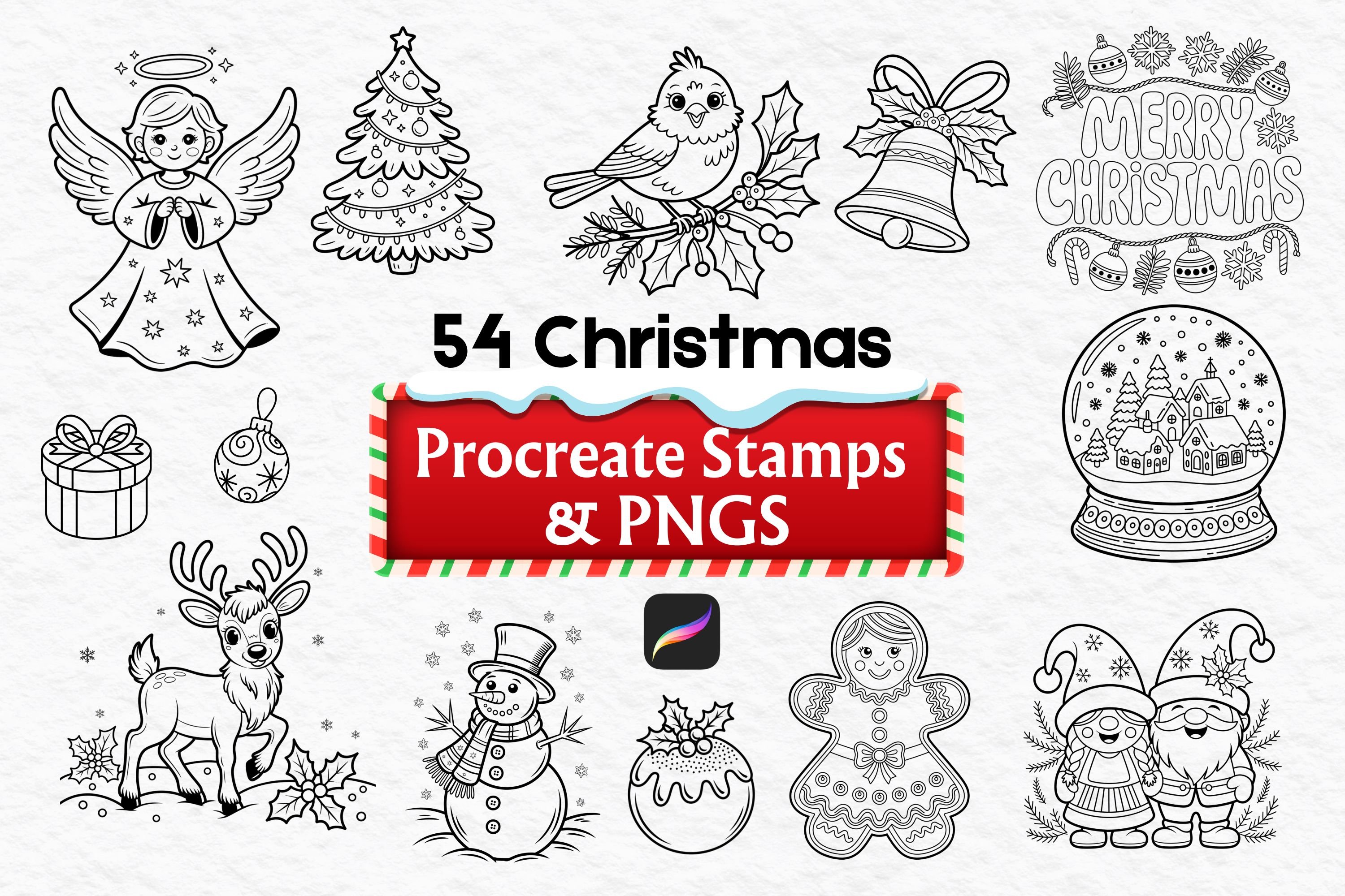 54 Christmas Procreate Stamps & PNGs