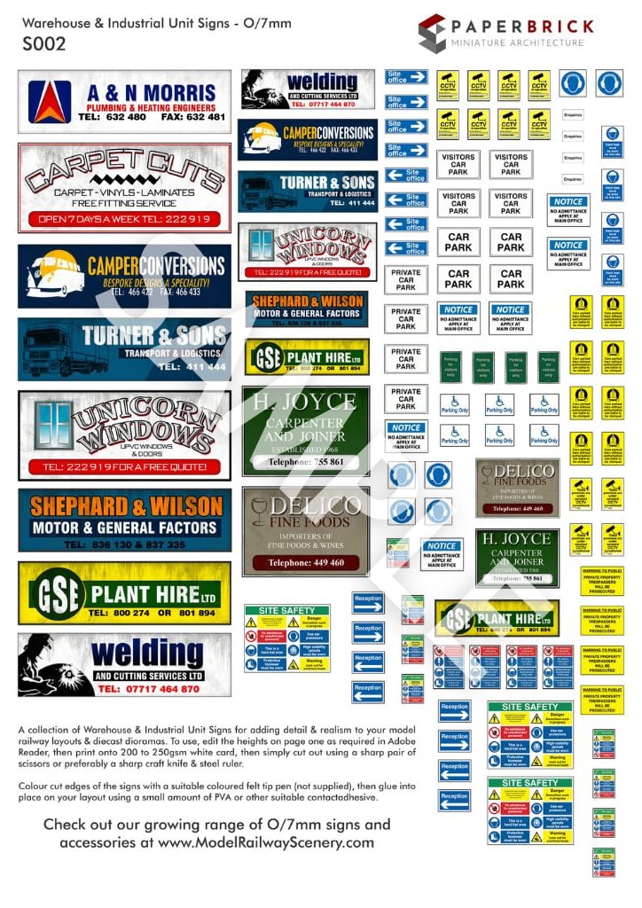 Unit Sign Graphics Package Warehouse & Industrial Unit Signs - O / 1:43 Scale