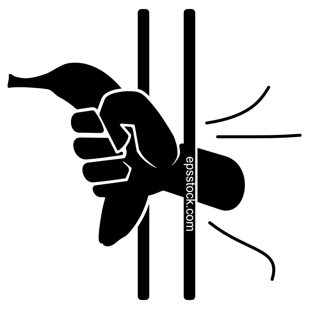 greed symbol, hand with banana