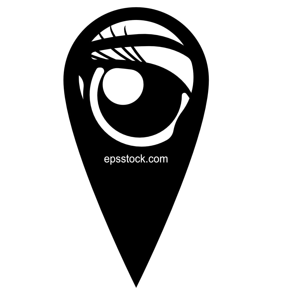 Location pin, eye looks out of the door crack