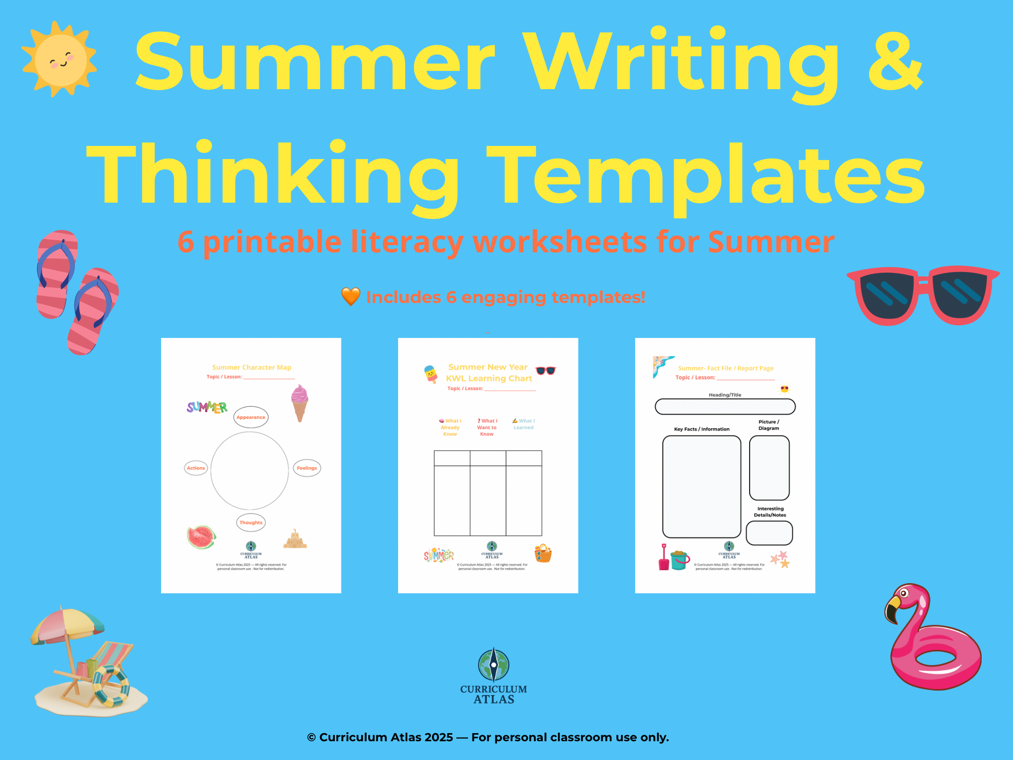 Thinking Template Color Summer Writing & Thinking Templates – 8 Printable Graphic Organisers ...