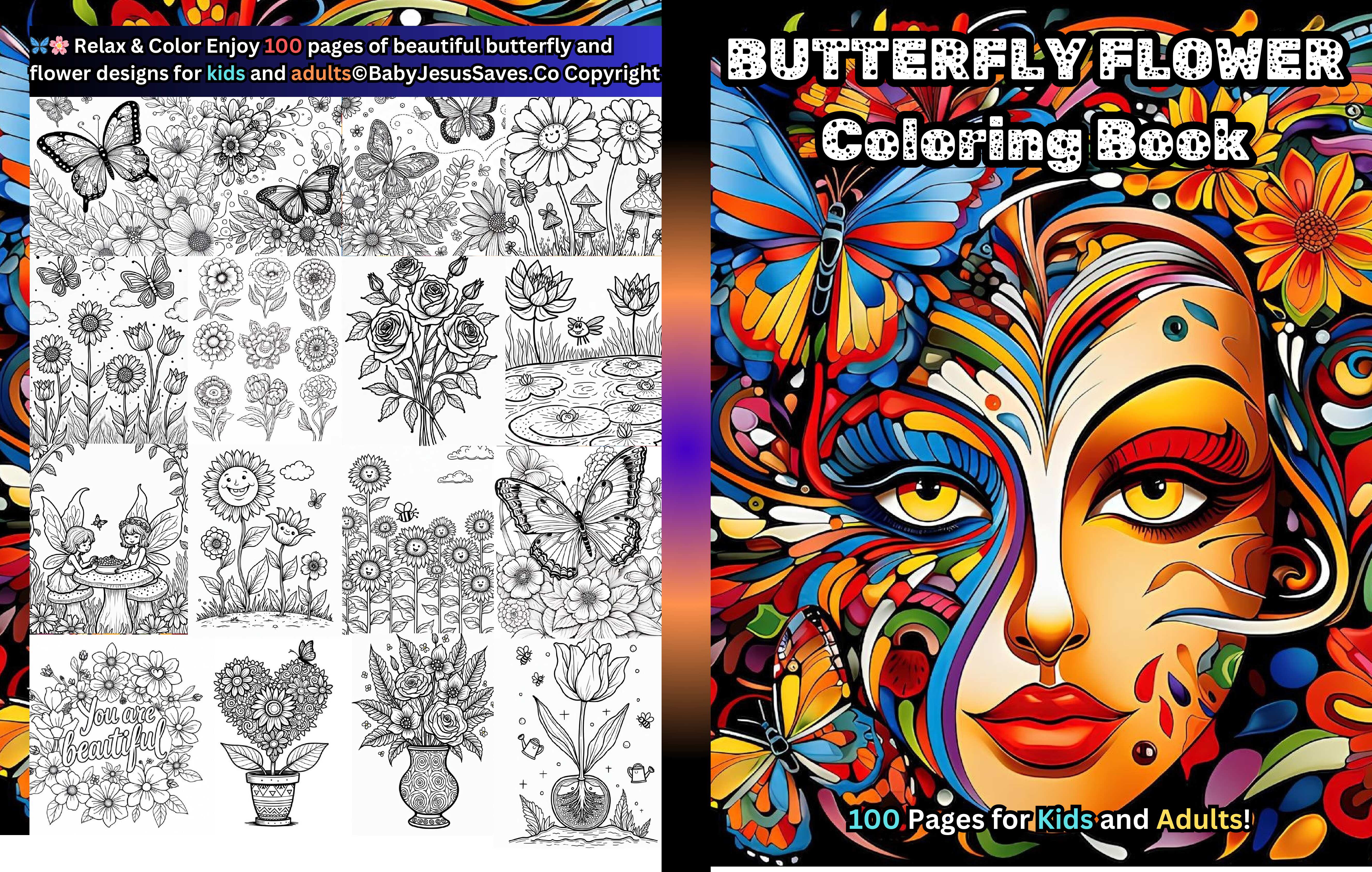🦋 Butterfly Flower Coloring Book – 100 Pages 🦋 Relax & Unwind Free ...