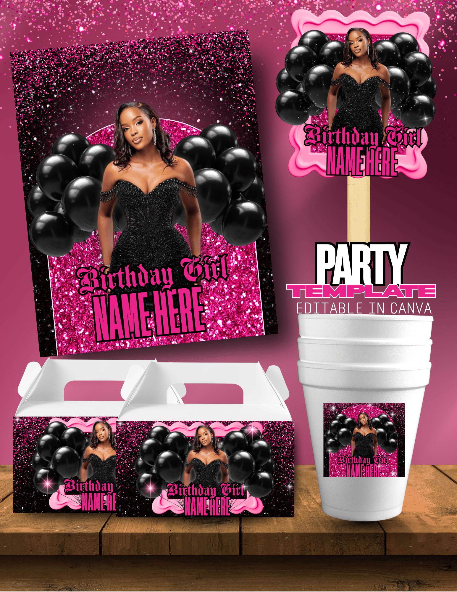 DARK PINK PARTY BUNDLE TEMPLATE - Payhip