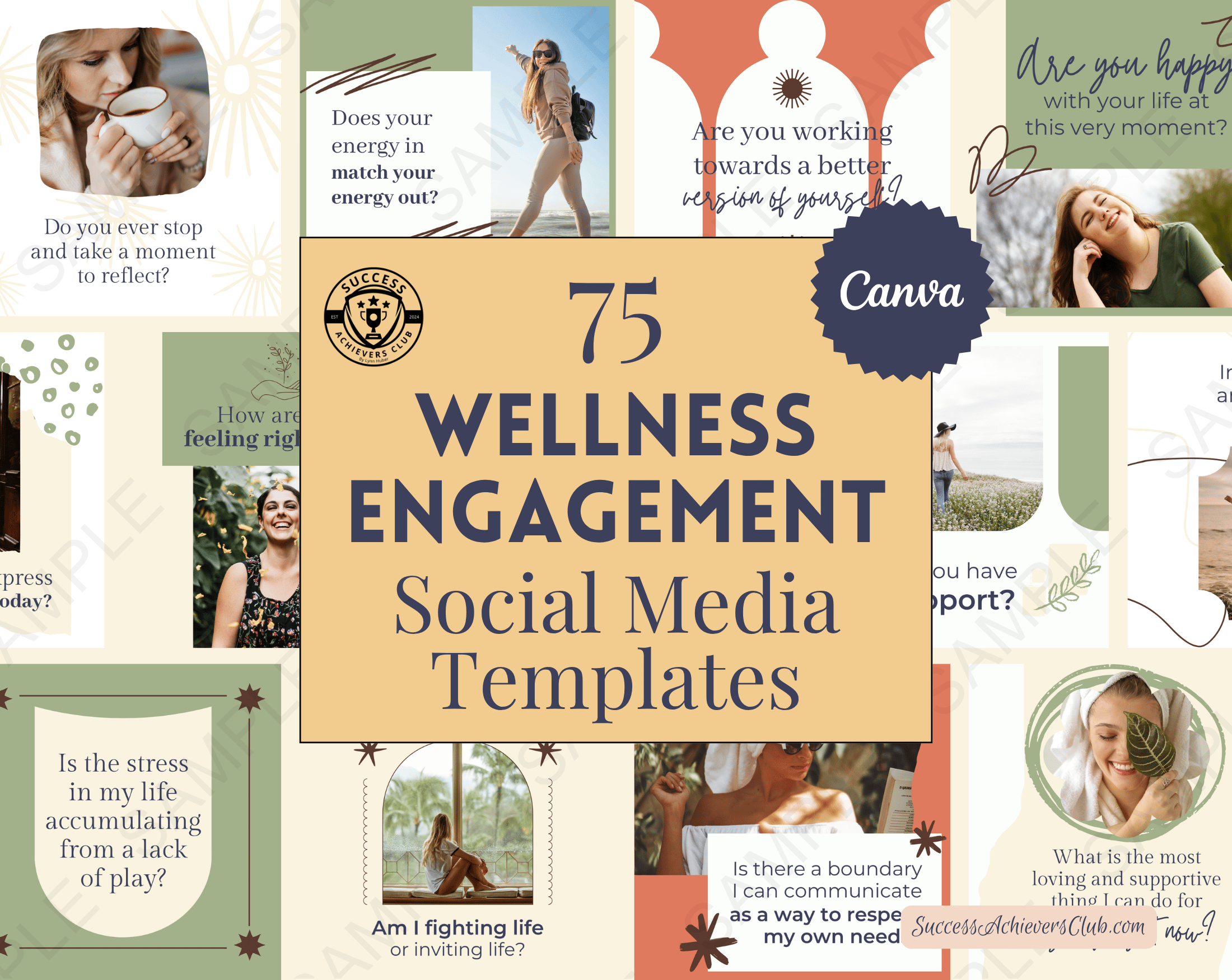 🌿 75 Wellness Engagement Questions Social Media Canva Templates - Payhip