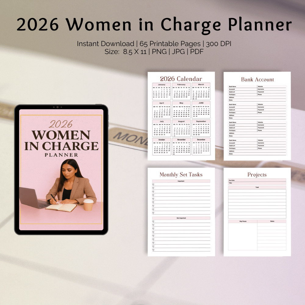 Goal-setting and project tracker pages from the Women in Charge empowerment planner