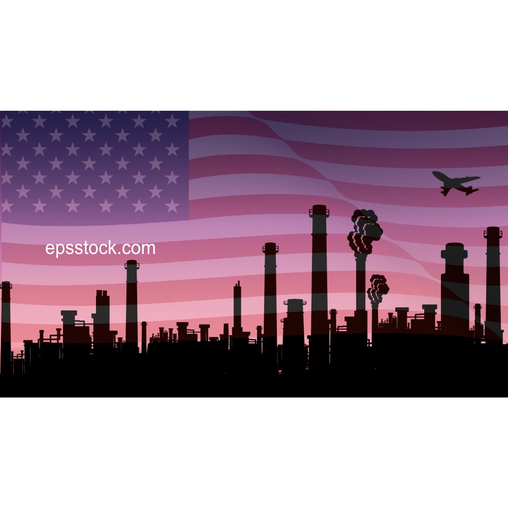 USA industry, flat color illustration