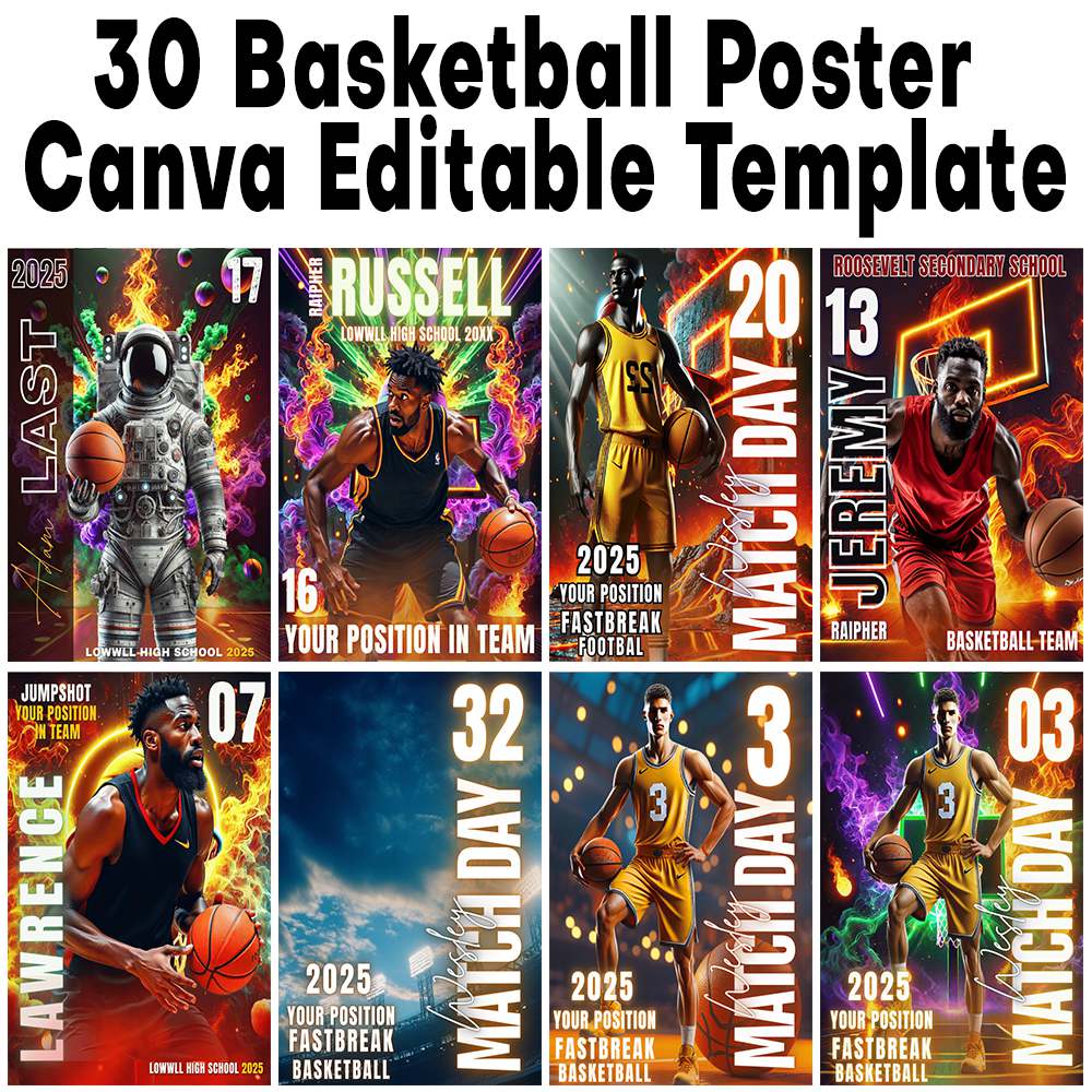 Basketball Canva Template, Sports Poster Design, Basketball Banner, Editable Canva Template, Team Poster Design, Basketball Backdrop, Sports Flyer Canva, Basketball Graphic Bundle, Custom Poster Template, Basketball Printable