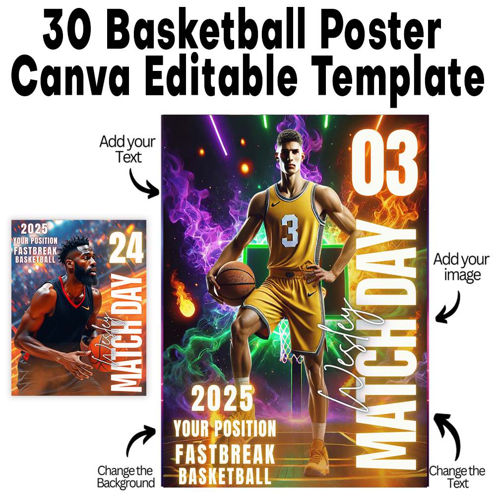 Basketball Canva Template, Sports Poster Design, Basketball Banner, Editable Canva Template, Team Poster Design, Basketball Backdrop, Sports Flyer Canva, Basketball Graphic Bundle, Custom Poster Template, Basketball Printable