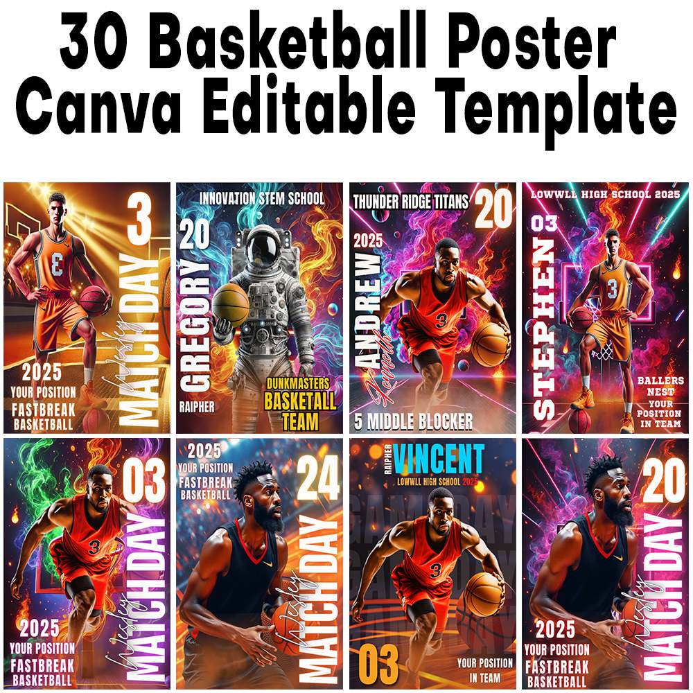 Basketball Canva Template, Sports Poster Design, Basketball Banner, Editable Canva Template, Team Poster Design, Basketball Backdrop, Sports Flyer Canva, Basketball Graphic Bundle, Custom Poster Template, Basketball Printable