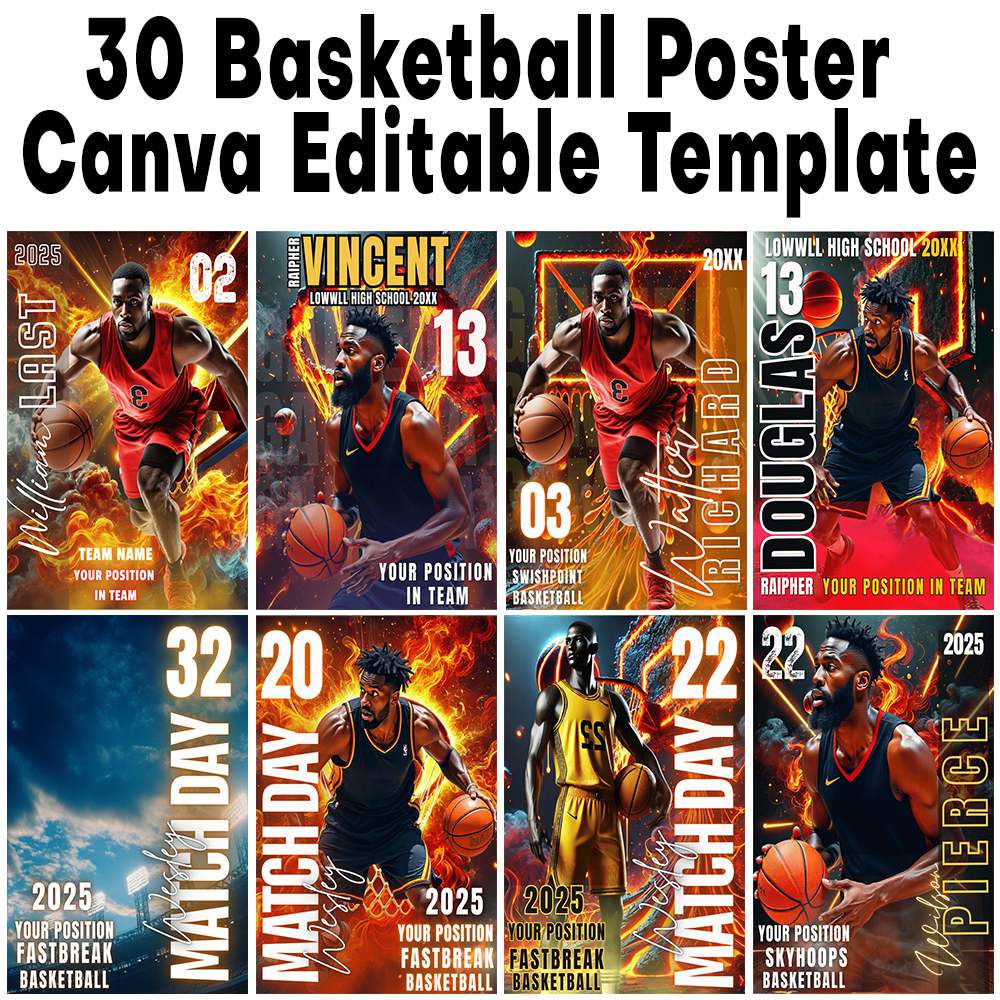 Basketball Canva Template, Sports Poster Design, Basketball Banner, Editable Canva Template, Team Poster Design, Basketball Backdrop, Sports Flyer Canva, Basketball Graphic Bundle, Custom Poster Template, Basketball Printable