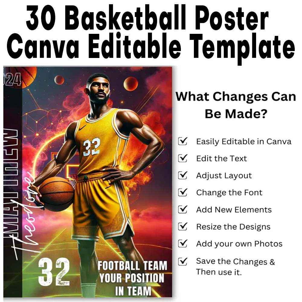 Basketball Canva Template, Sports Poster Design, Basketball Banner, Editable Canva Template, Team Poster Design, Basketball Backdrop, Sports Flyer Canva, Basketball Graphic Bundle, Custom Poster Template, Basketball Printable