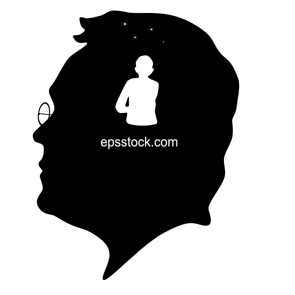 A human head with a child sitting inside, representing the subconscious mind