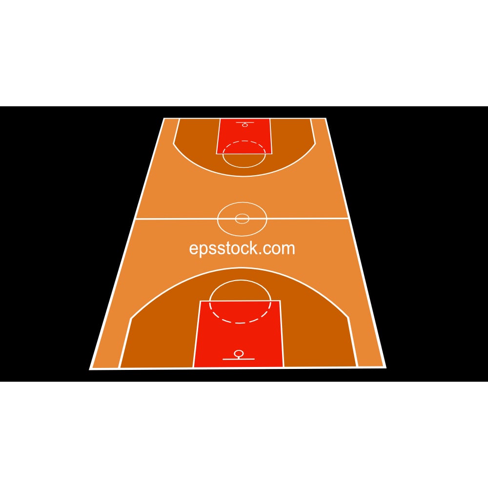 basketball isometric field, flat color illustration