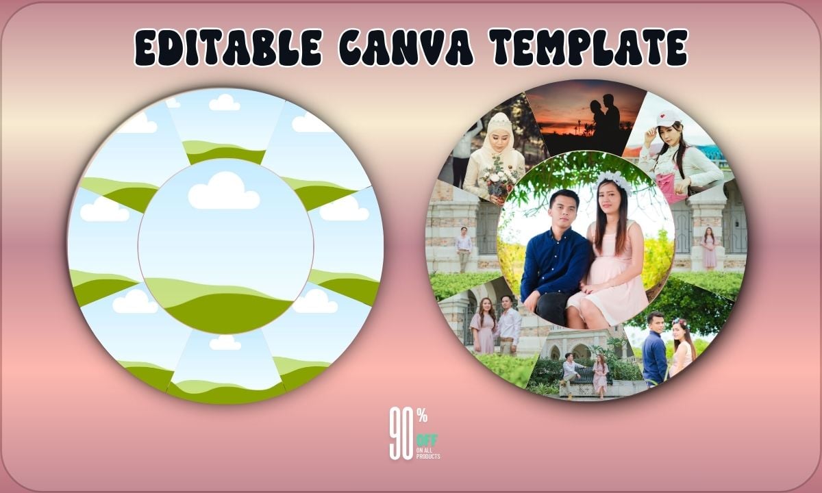 Round Canva Photo Collage Frame Template