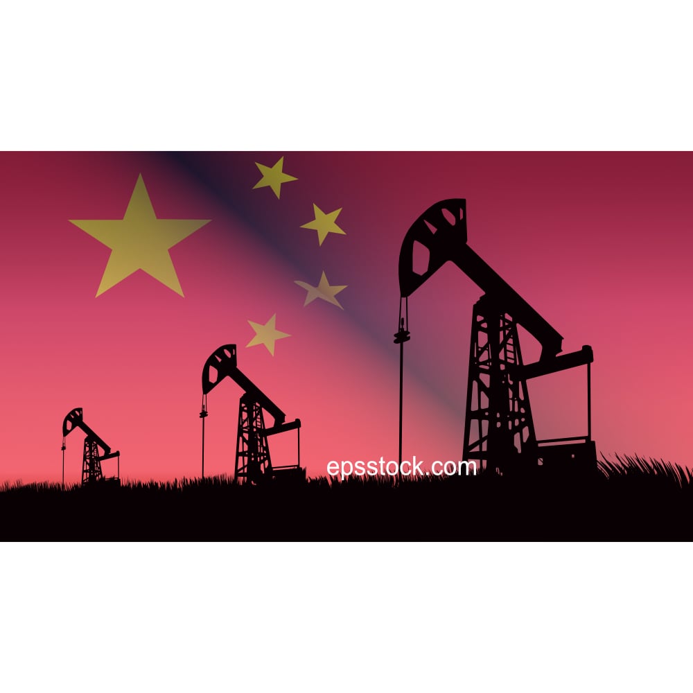 oil production in China, oil pump on the background of the China flag