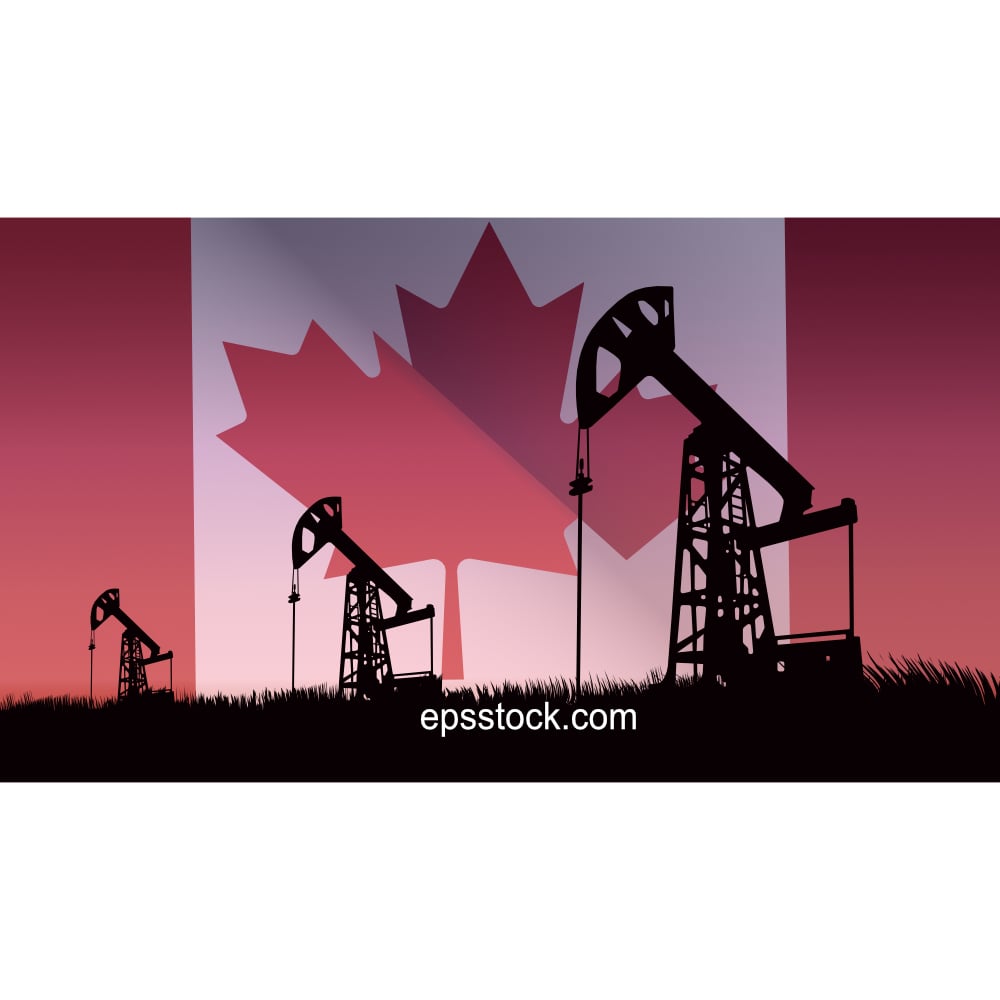 oil production in Canada, oil pump on the background of the Canada flag
