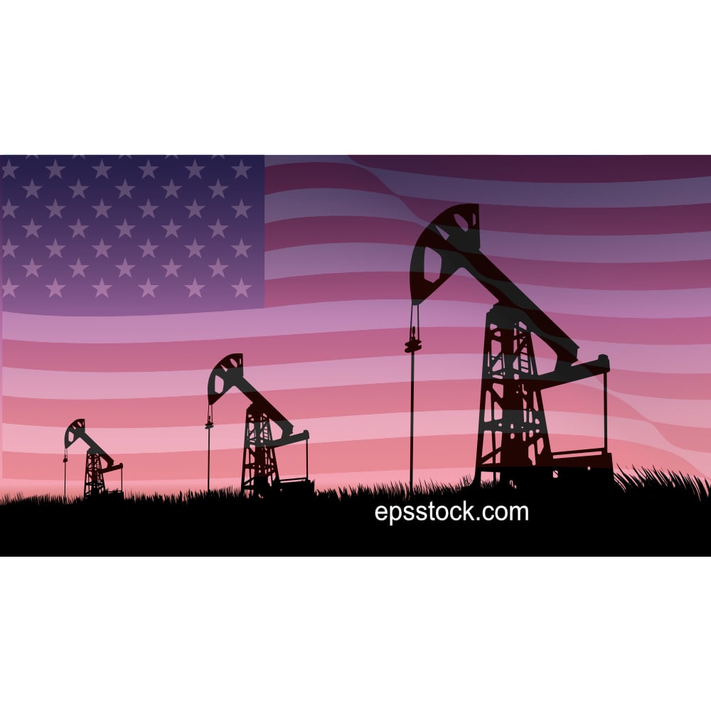 oil production in USA, oil pump on the background of the USA flag