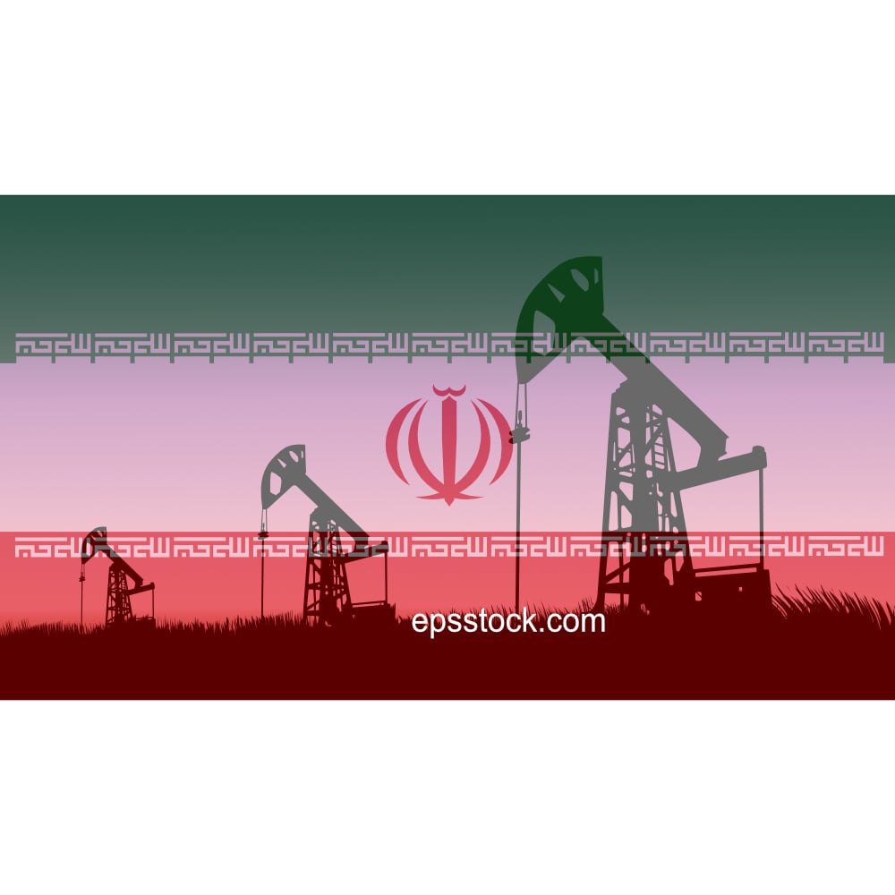 production of oil in Iran, Oil pump on background of flag of Iran