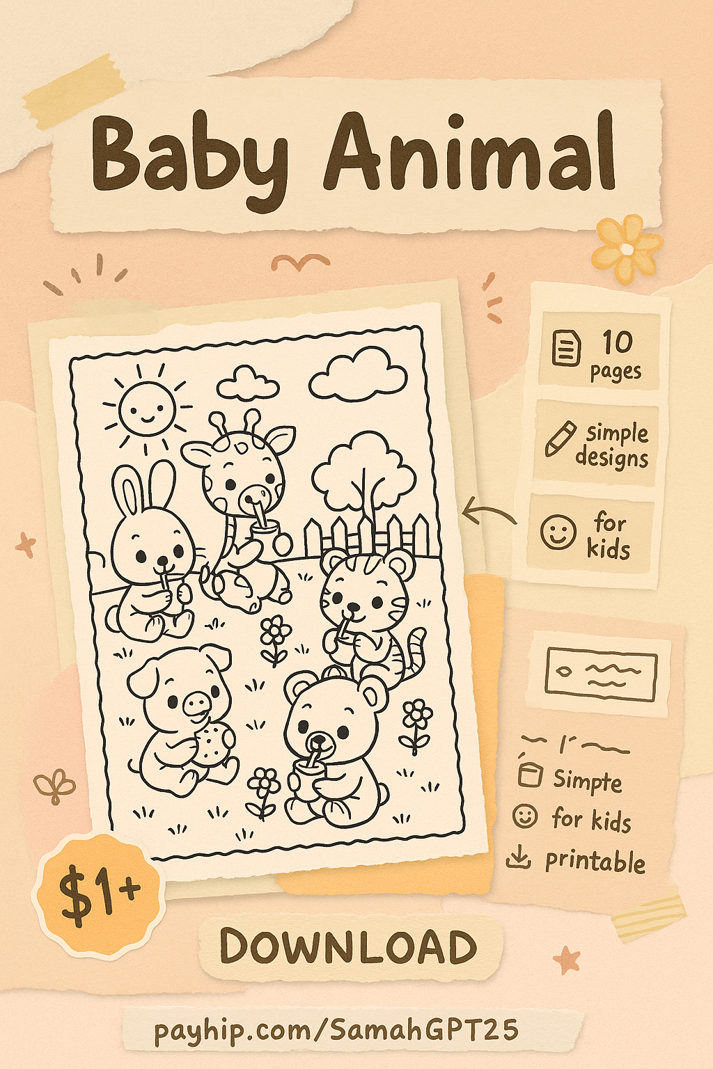 Adorable Baby Animal Coloring Pack