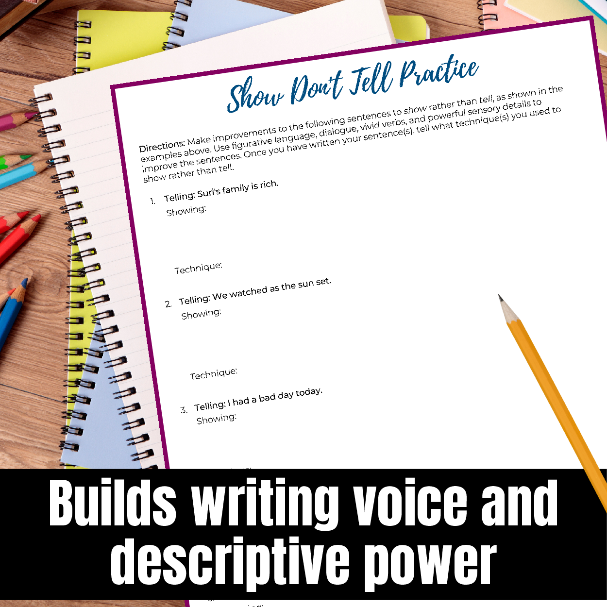 Show Don’t Tell Writing Mini-Lesson & Practice | Descriptive Writing, Grades 6–8