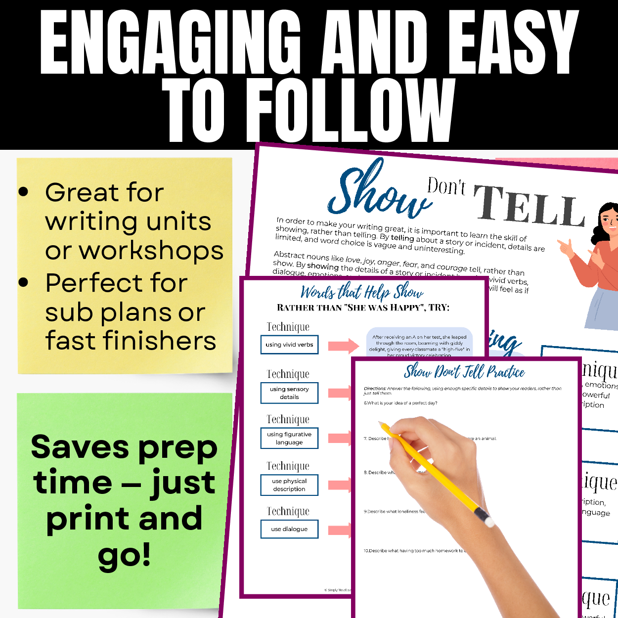 Show Don’t Tell Writing Mini-Lesson & Practice | Descriptive Writing, Grades 6–8