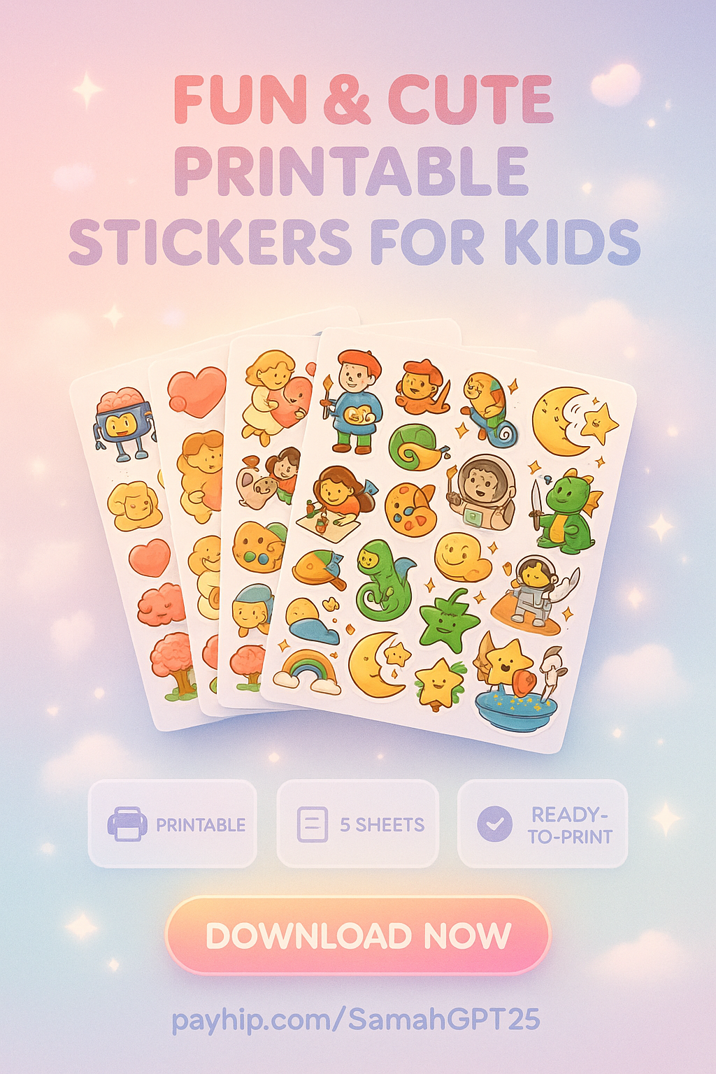 Fun & Cute Printable Stickers for Kids – 5 Ready-to-Print Sheets