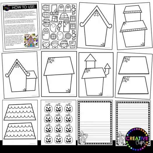 Build a Haunted House Craft: Halloween Writing, Bulletin Board, Coloring Pages