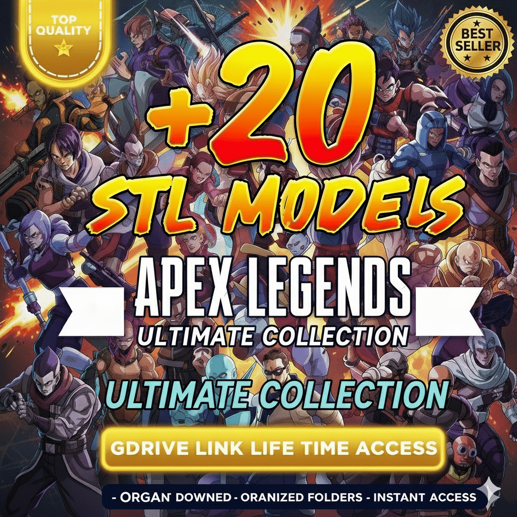 Apex Legends STL Bundle – 3D printable gaming models of Wraith, Octane, and Bloodhound – 20+ STL files with lifetime Google Drive access