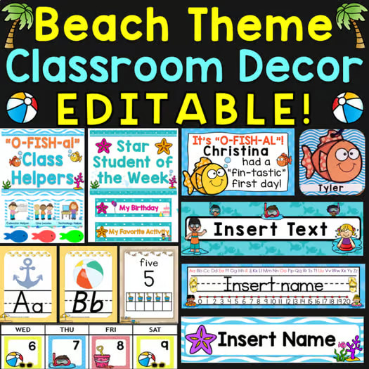 Ocean Beach Theme Classroom Decor Bundle Tropical Beach Day Themed Classroom