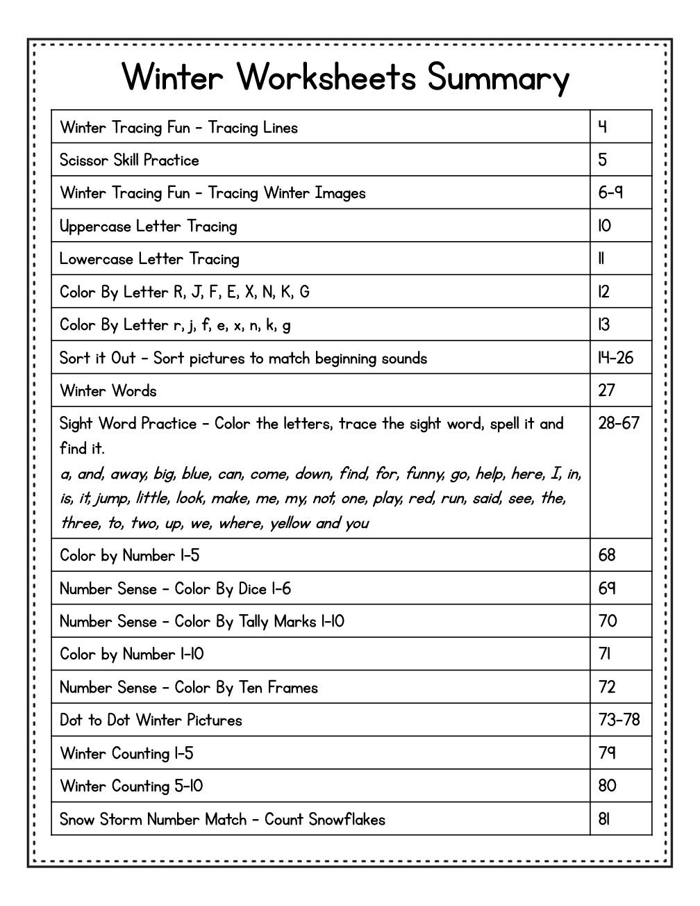 Snow Day Packet Winter Color Math Activities Worksheets Preschool Kindergarten