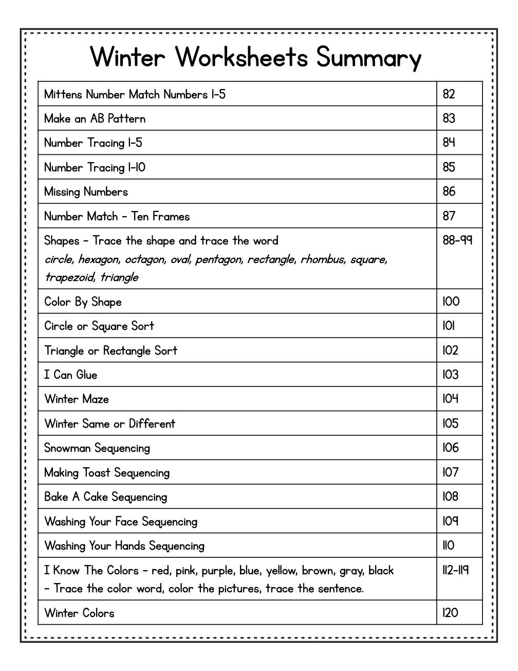 Snow Day Packet Winter Color Math Activities Worksheets Preschool Kindergarten