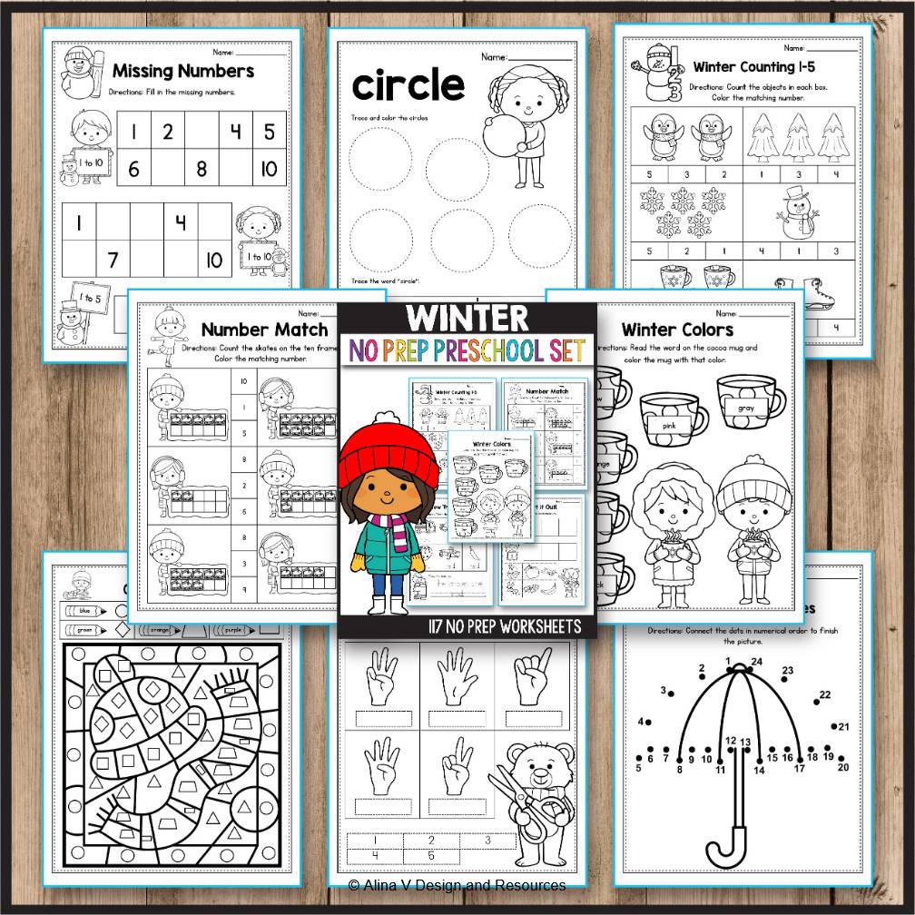 Snow Day Packet Winter Color Math Activities Worksheets Preschool Kindergarten
