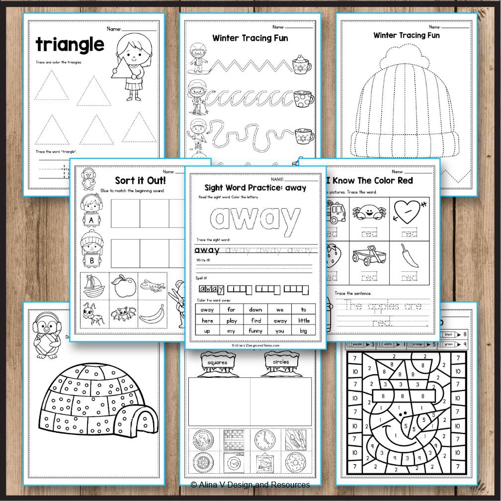 Snow Day Packet Winter Color Math Activities Worksheets Preschool Kindergarten