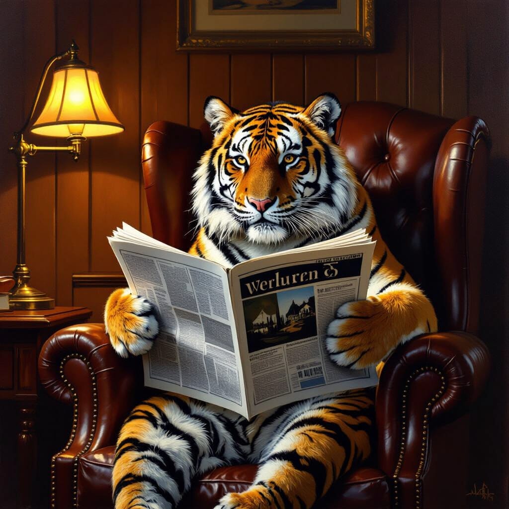 Tiger reading the newspaper