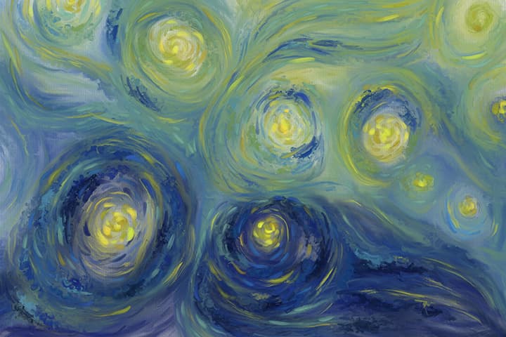 a swirly digital painting inspired by Vincent Van Gogh Starry Night