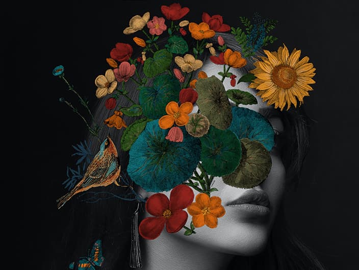 flower head collage with mixed media brushes in Procreate