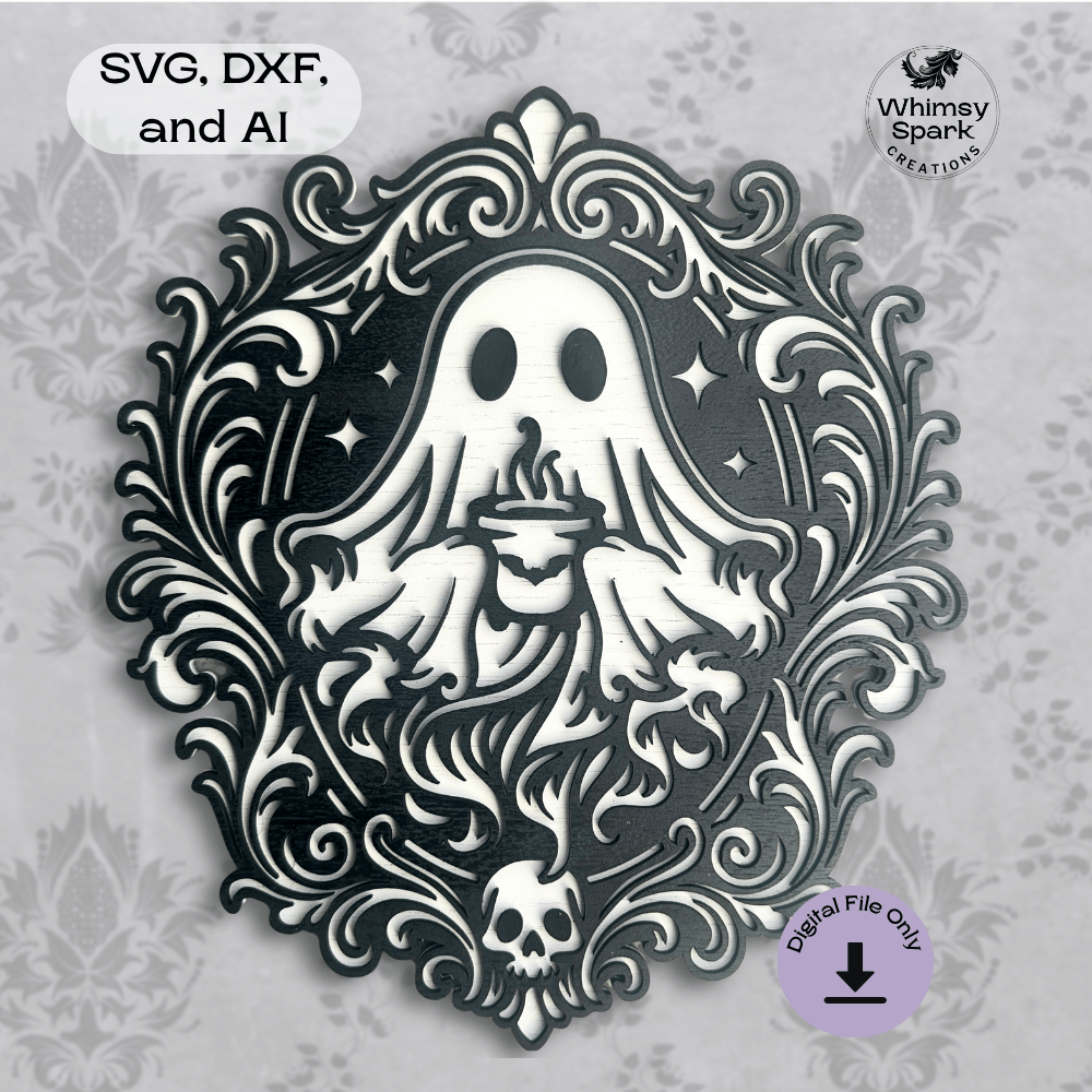 Ghost Coffee SVG – Gothic Cozy Laser Cut File