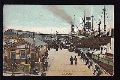 The Allan Line’s RMS Ionian and SS Commonwealth at the landing stage, Liverpool. Original postcard printed c1902.