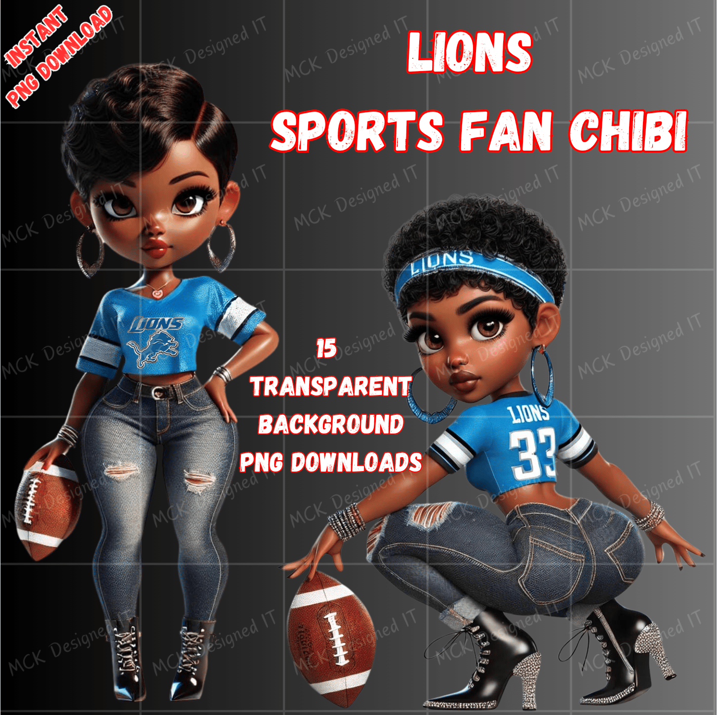 💙🦁 Detroit Lions Chic PNG | Black Female Football Fan Clipart | NFL ...