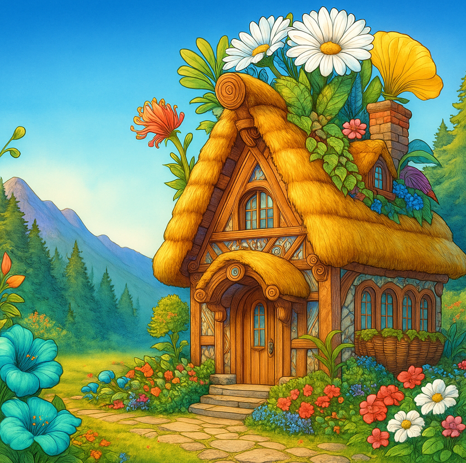 A Whimsical Flower House Coloring Pages