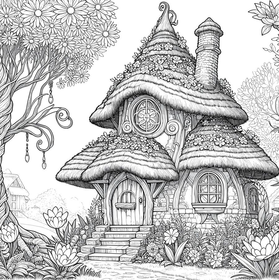 A Whimsical Flower House Coloring Pages