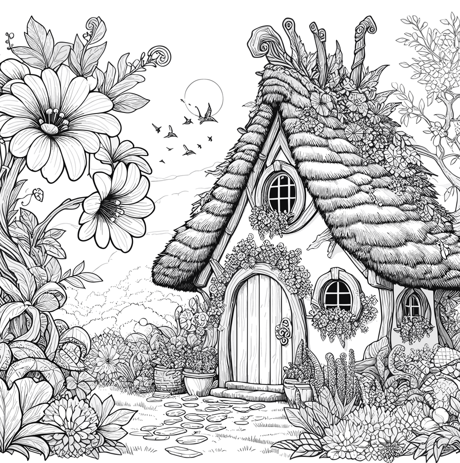 A Whimsical Flower House Coloring Pages