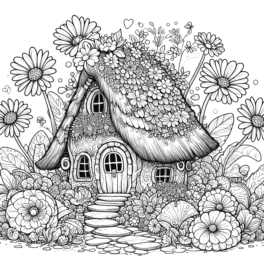 A Whimsical Flower House Coloring Pages
