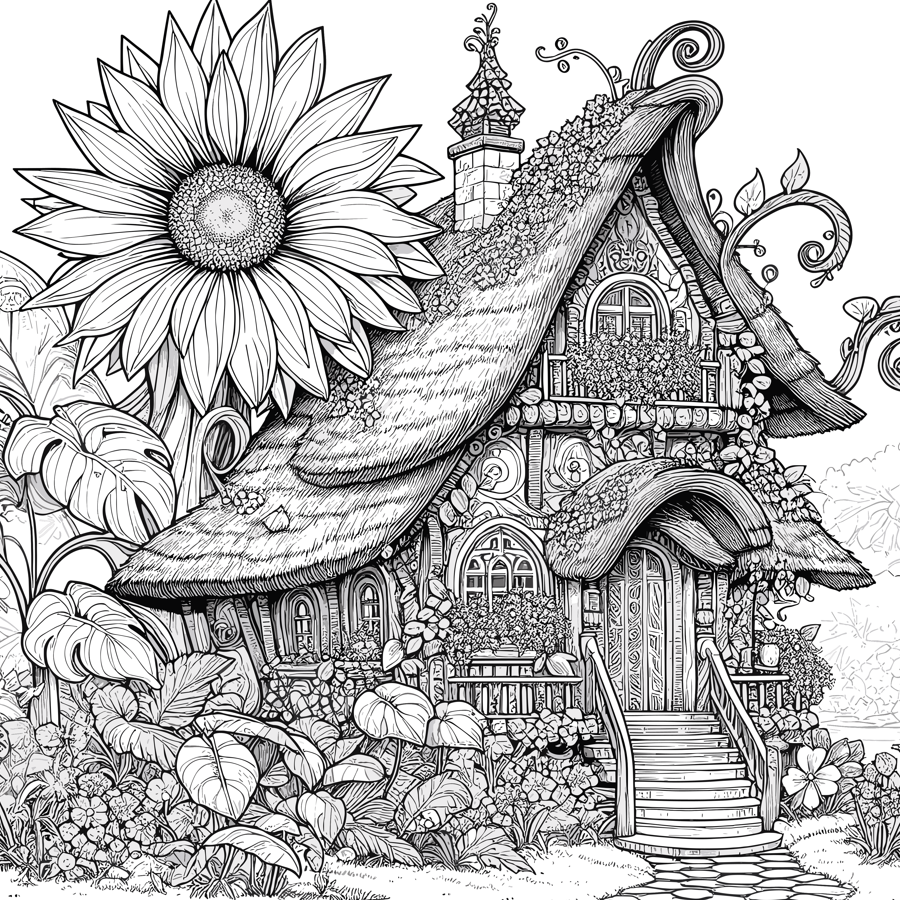 A Whimsical Flower House Coloring Pages