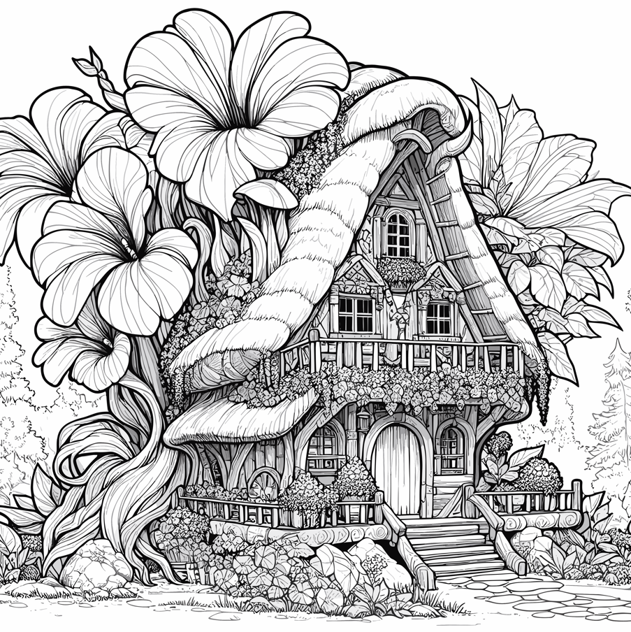 A Whimsical Flower House Coloring Pages