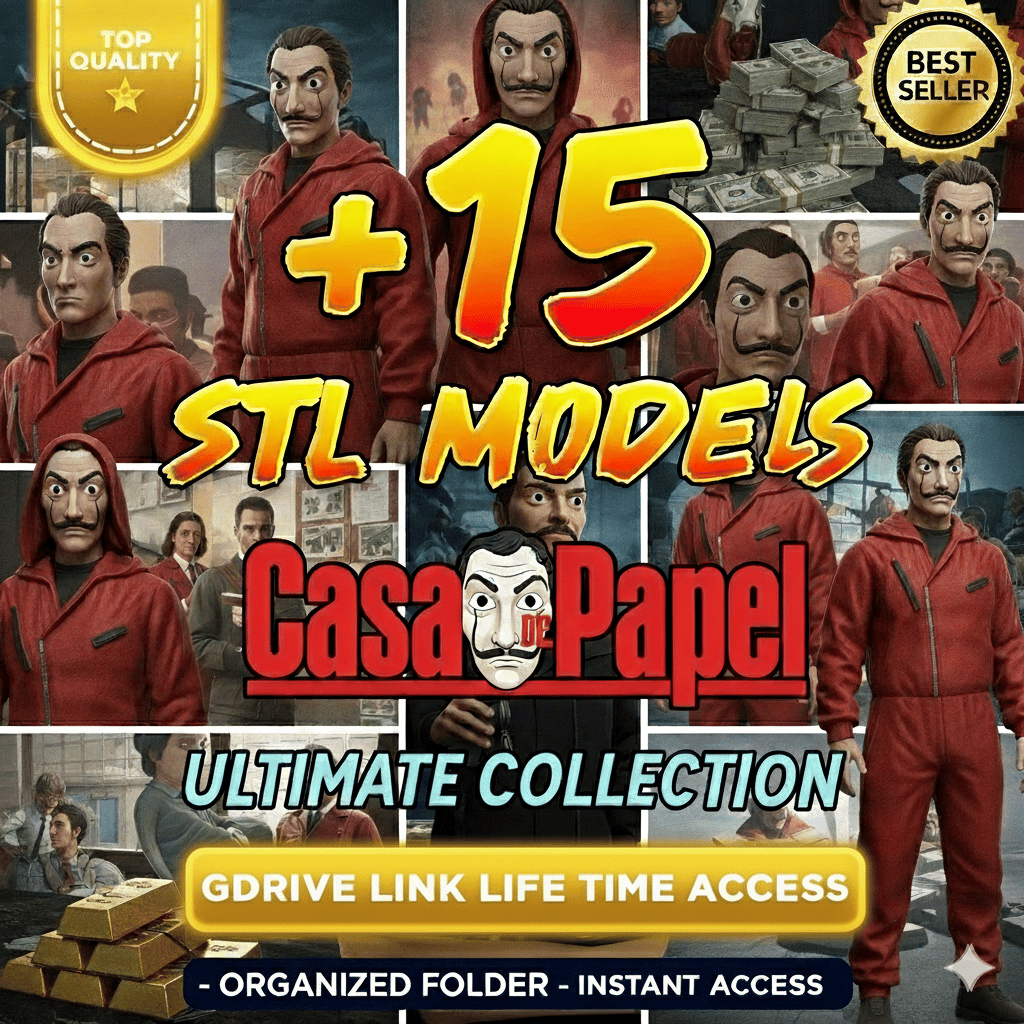 Casa De Papel STL Bundle – 15+ 3D printable masks, props and busts – Lifetime Google Drive access.
