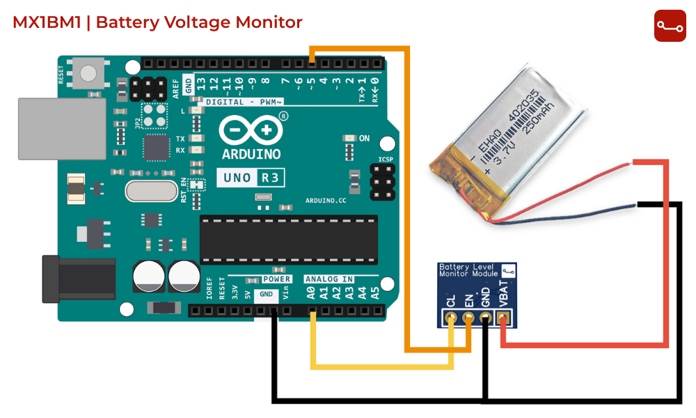 DIY Battery Level Indicator circuit using MX1BM1 Battery level Monitor Module